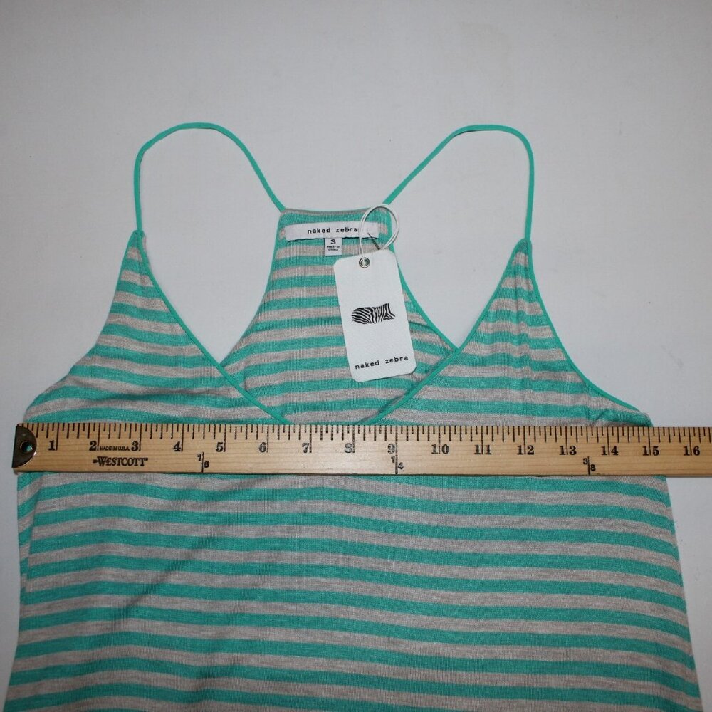 Naked Zebra Sz S Teal Blue Gray Striped V Neck Sleeveless Rayon Spandex Top - Picture 10 of 11